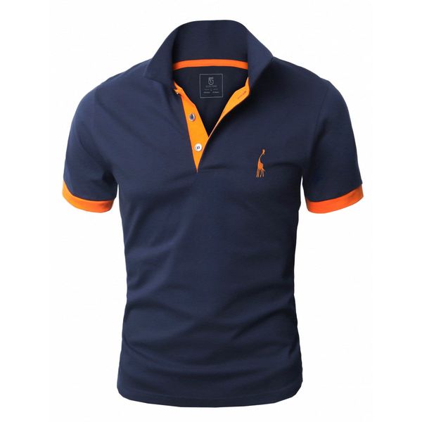 GLESTORE Poloshirt Männer, Hemd Herren Kurzarm Giraffe Stickerei T-Shirt Sommer Slim Fit Golf Sports Marine L