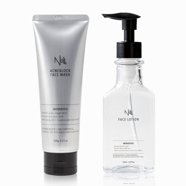 NULL Men's Face Wash + Lotion Skin Care 2 Step Set, Acne, Rough Skin, Drying, 4.2 oz (120 g) + 5.3 fl oz (150 ml)