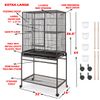 64" X-LARGE Wrought Iron Flight Canary Aviary Bird Cage Removable Rolling Stand