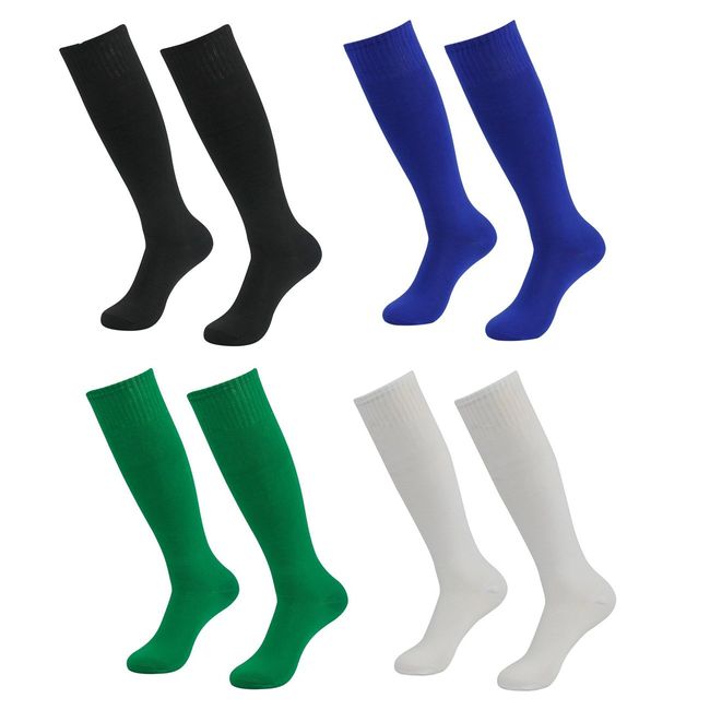 Teens Soccer Socks 4 Pack Boys Girls Knee Long Solid Team Socks Children Sport Socks (8 to 12 Years, Rainbow 3)