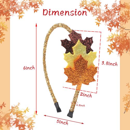 Xepeelo Fall Maple Headbands Autumn Thanksgiving Hair Band Yellow Glitter Hair Hoop Glitter Sequins Headband Design Woman Girls Hair Accessories for Harvest Festival Thanksgiving Themed Party