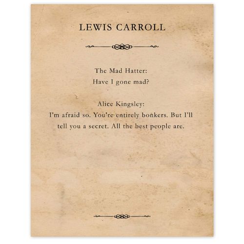 Lewis Carroll Alice in Wonderland Mad Hatter Quote Print, 1 (11x14) Unframed Typography Book Page Photos, Wall Art Decor Gifts for Home Office School Student Teacher Coach Literary Fans