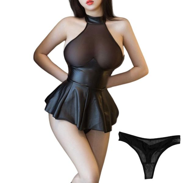 [MONEON] Sexy Cosplay, Invisibility Mesh Bondage Dress, T-back Included, 2-Piece Set, See-through, Sexy Lingerie, Costume, Underwear, Extreme, Cute, Queen, Black, Black