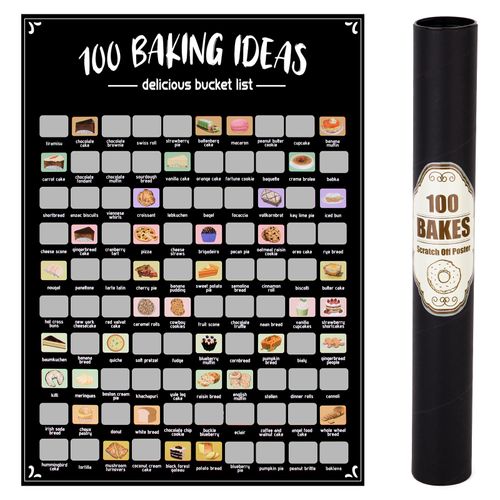 EIHFHIE 100 Bakes Scratch Off Poster, Baking Bucket List Scratch Off Poster, Personalised Baking Gifts for Women Who Love to Bake, Fun Christmas Gifts for Bakers, Foodie Gift, Meal Planners