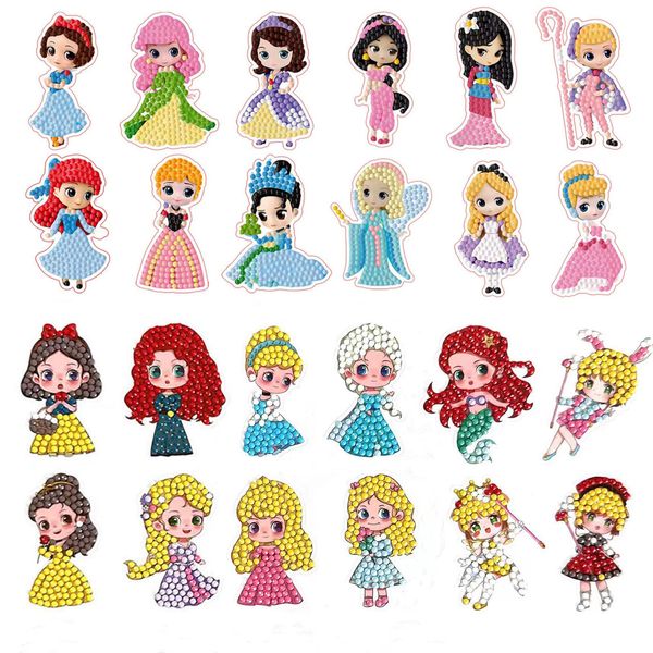 SHOWERRING 5D DIY Diamond Art Stickers Kits for Kids,Cartoon Gem Digital Art Painting Stickers Mosaic Craft Kit (Princess)