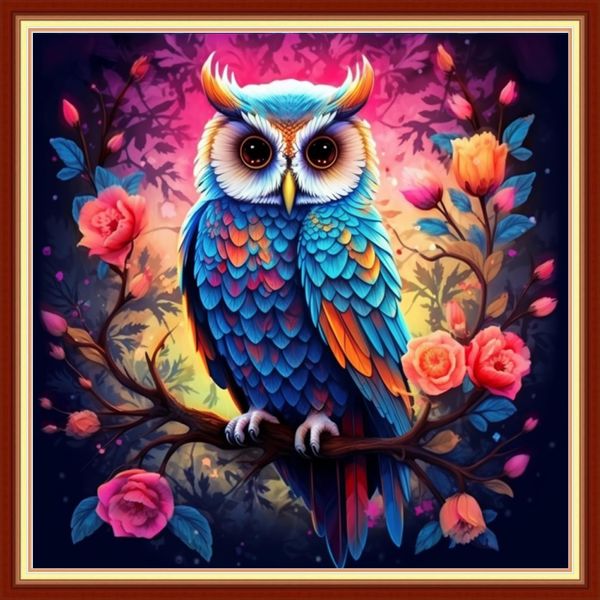 Dimxvean Stamped Cross Stitch Kits,Cross Stitch Kits for Adults Beginners,Embroidery Kits Full Range of Cross Stitch Stamped Kits Needlepoint Kits Cross Stitch Patterns-Colorful Owl 18x18 inch