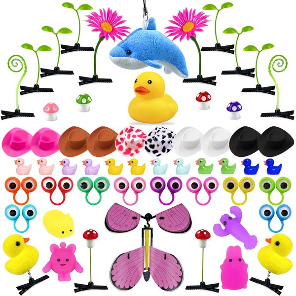 PPXMEEUDC 57PCS Bulk Party Favors Toys Goodie Bag Stuffers Classroom Prizes Eye Finger Puppets Mini Ducks Mini Cowboy Hats for Festival Boys and Girls Birthday Party Supplies