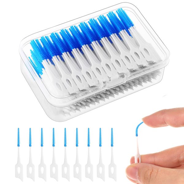 220 Pieces Interdental Brushes, Silicone Dental Brushes Blue Tooth Floss Picks for Braces Oral Cleaning
