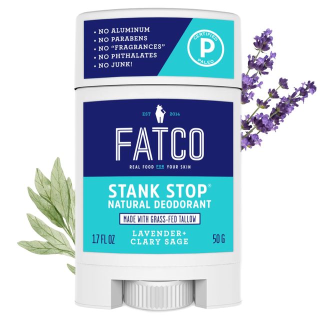 FATCO Stank Stop All Natural Deodorant with Tallow and Organic Coconut Oil – Lavender + Sage (1.7 oz)