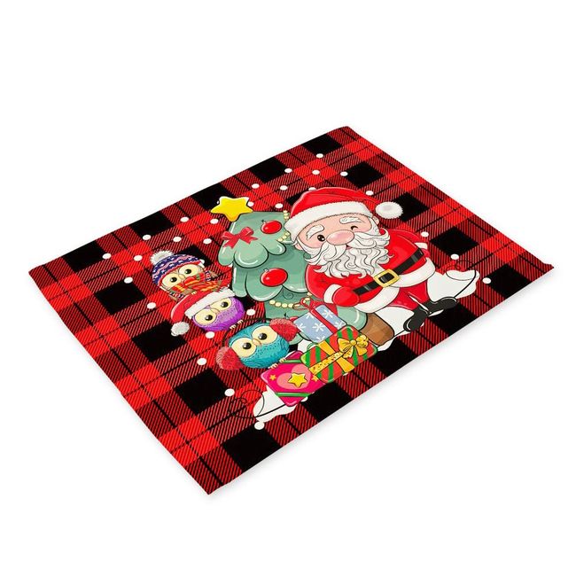 Founders' Party 2023 Christmas Placemat, Santa Claus with 3 Birds, Stylish, Checkered Pattern, Cloth, Northern Europe, Western-style Decor, Miscellaneous Goods, Tablecloth, Decoration, Ornament, Party, Set of 2 (3 Birds of Santa)