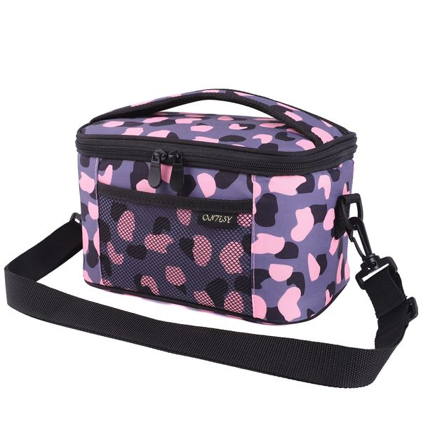 ONTESY Leopard Small Lunch Box for Women Girls, Super Thermal Insulated Lunch Cooler Bag Reusable Lunch Pail with Adjustable Shoulder Strap for Work School Picnic (Leopard Grey)