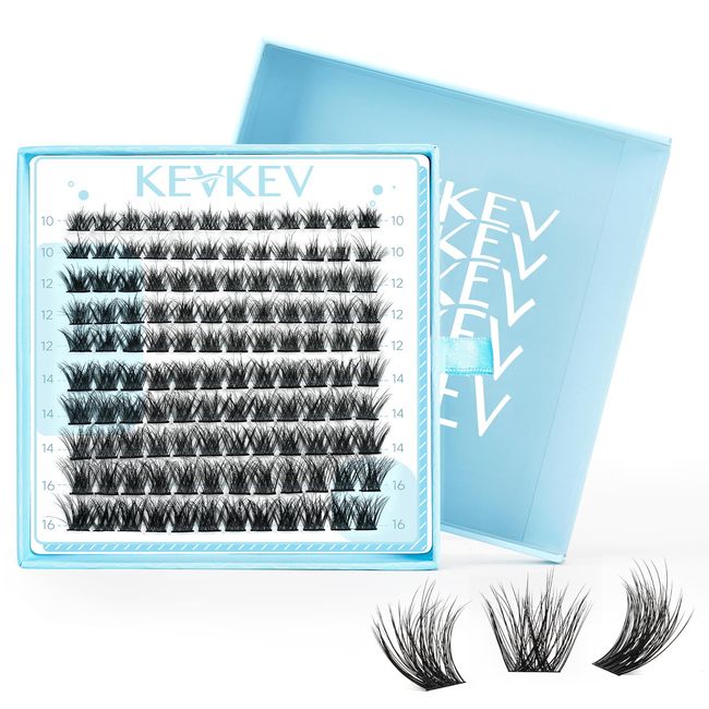 KevKev Lash Clusters 3D Fluffy Cluster Lashes 120 Pcs DIY Lash Extensions Mixed C/D Eyelash Clusters Individual Lashes Cluster Thin Band & Soft Resuable Lashes(Bulebell,10-16mix)