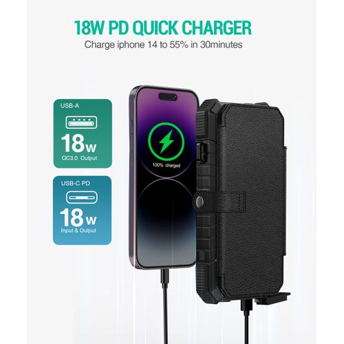 BLAVOR Solar Charger Power Bank, PD 18W Fast Charging 20000mAh Battery Pack with 4 Foldable Panels, Portable Solar Powered USB C Charger with Camping Flashlight Compass Carabiner for Cell Phone