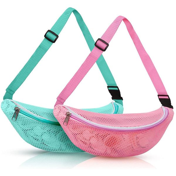 Mesh Beach Bag for kids, Shell Bags for Beach, Fanny Pack Shell Bags for picking up shells for adults with Adjustable Straps for Collecting Seashells Rocks for Boys Girls - Beach Vacation Essentials