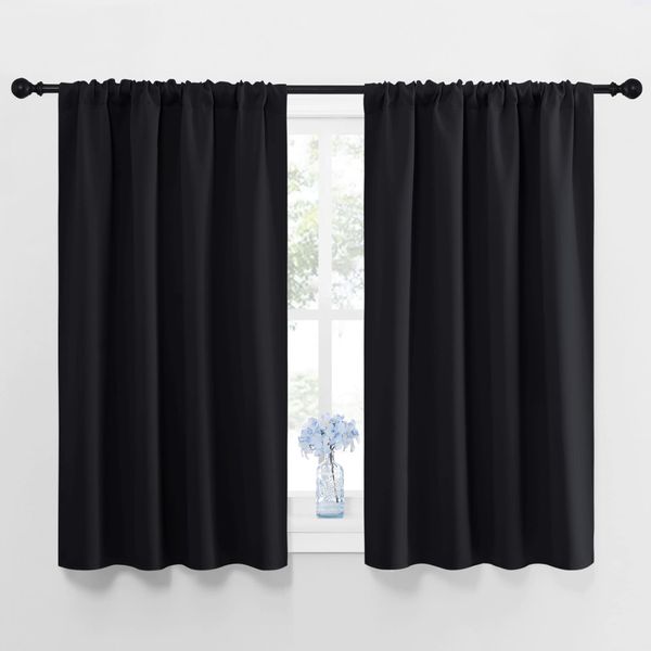 NICETOWN Black Out Short Curtain Panels for Kitchen - Energy Smart Decoration Thermal Insulating Blackout Drapes/Draperies for Bathroom Small Window (2 Panels,42 in x 45 in (W x L))