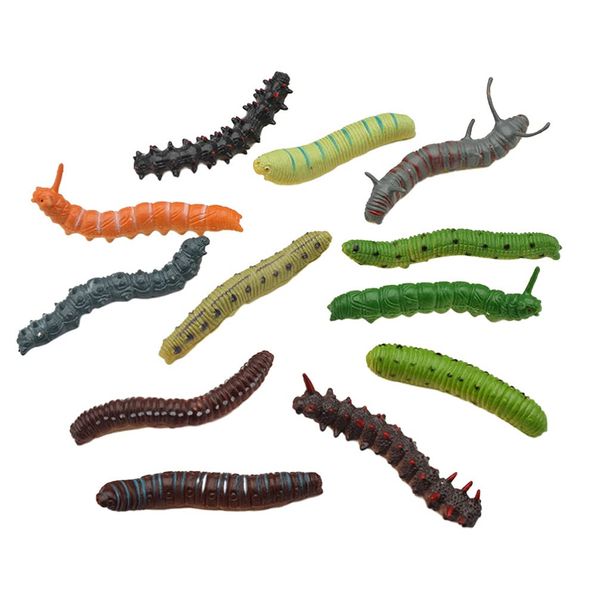 24Pcs Simulation Caterpillar Plastic Fake Worm Crawling Halloween Prank Toy Educational Learning Toys for Kids (Random Style)