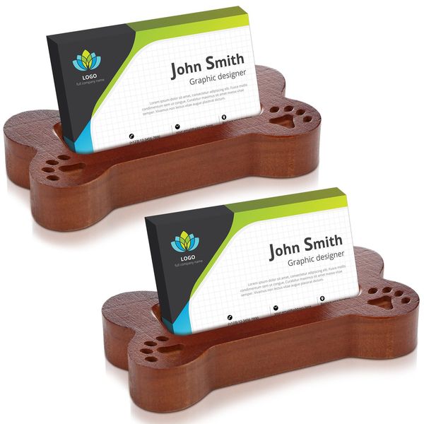 Menkxi 2 Pcs dog business card holder wooden dog paw stand desk Dog Bone Business Card Stand Pet Paw Print Card Stand Farmhouse Business Card Organizer for Office Tabletop Desk Counter(Walnut Color)