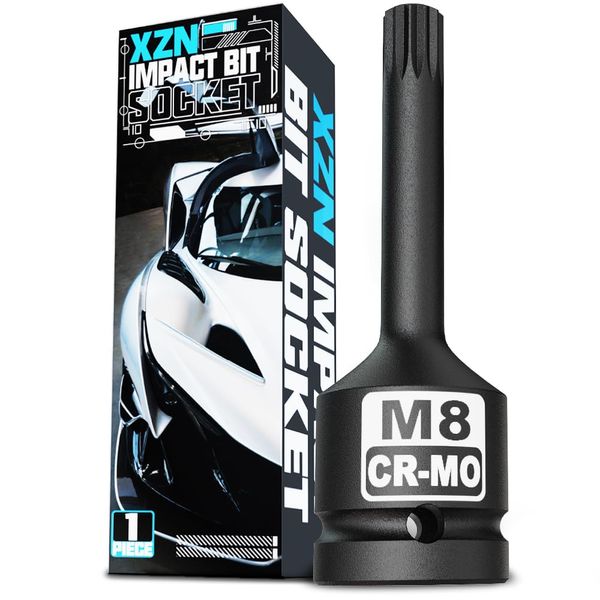 KIRXST Impact Triple Square Spline Bit Socket, 1/2" Drive M8 Spline Bit Socket, CR-MO Steel
