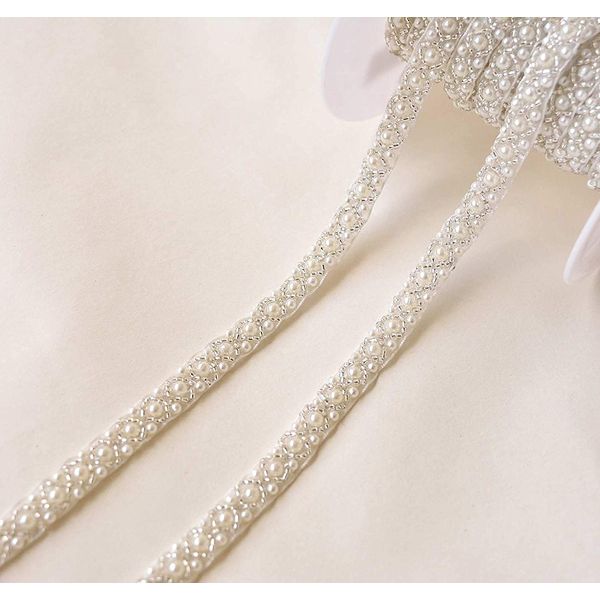 Selene Pearl Beaded Trim, Wedding Trim, Jewelry Trim, Wedding Trim of Gown, Bridal Sashes, Bridal Shoes, Craft, Epaulette Strass (#2, 2 Yards)