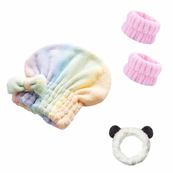 4 Pcs Microfiber Set Bath Supplies Towel Cap Quick Dry Absorbent Hair Cap Wash Hair Band Head Towel Multicolor Hair Dry Towel