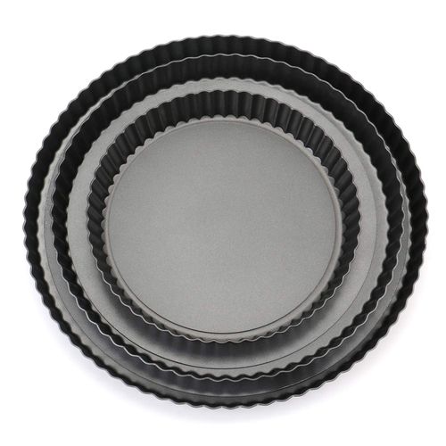 Tosnail Set of 3 Non-Stick Round Quiche Pan, 12 Inch, 10 Inch, 8 Inch Fruit Tart Pan, Fluted Pie Pan with Removable Bottoms