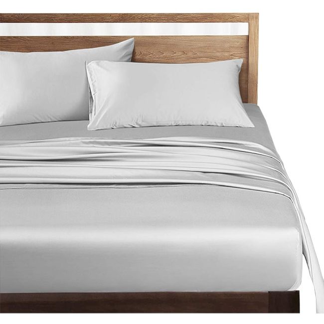 Fitted Sheet, Semi-Double, 100% Premium Cotton, Hotel Quality, Bed Sheet, Satin Weave, 300-Count High-Density Fabric, Mattress Cover, Bed Cover, Dust Mite Resistant, Antibacterial, Smooth, Soft, (Light Gray, Semi-Double, 47.2 x 78.7 x 11.8 inches (120 x 2