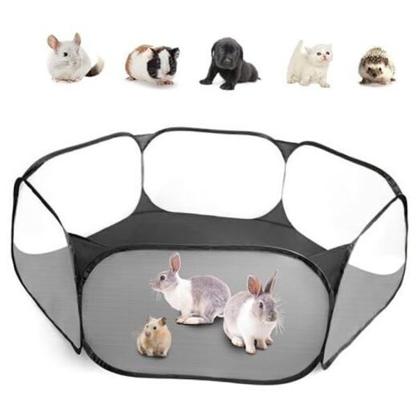 Guinea Pig Cage Rabbit Cage Indoor with Mat Playpen Perfect Size for Black Grid