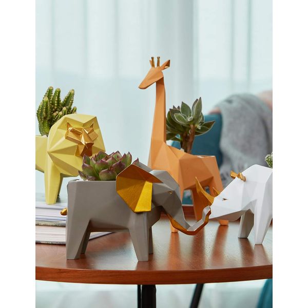 HAUCOZE 6.9 inch Elephant Succulent Planter Flower Pot Sculpture Statue Figurine Arts Gifts for Home Decor Polyresin Table Centerpiece