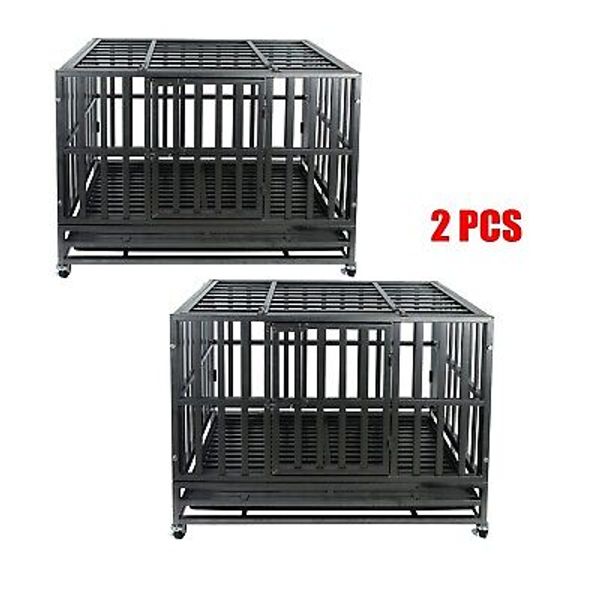 2 pcs Heavy Duty Dog Kennel Pet Iron Crate Cage 37 inch