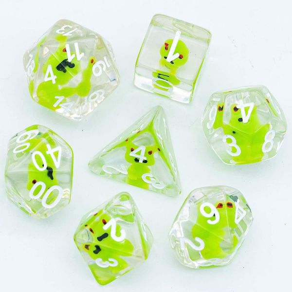 Cusdie 7-Die Dice DND, Polyhedral Dice Set Filled with Animal, for Role Playing Game Dungeons and Dragons D&D Dice MTG Pathfinder (Frog)