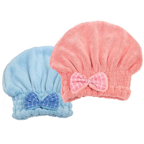 Free Eagle Microfiber Towel Head Wrap, 2 Packs Hair Towel for Curly & Quick Drying Wet Hair, Bath Towel, Absorbent Hair Turban Shower for Women (Pink, Blue)