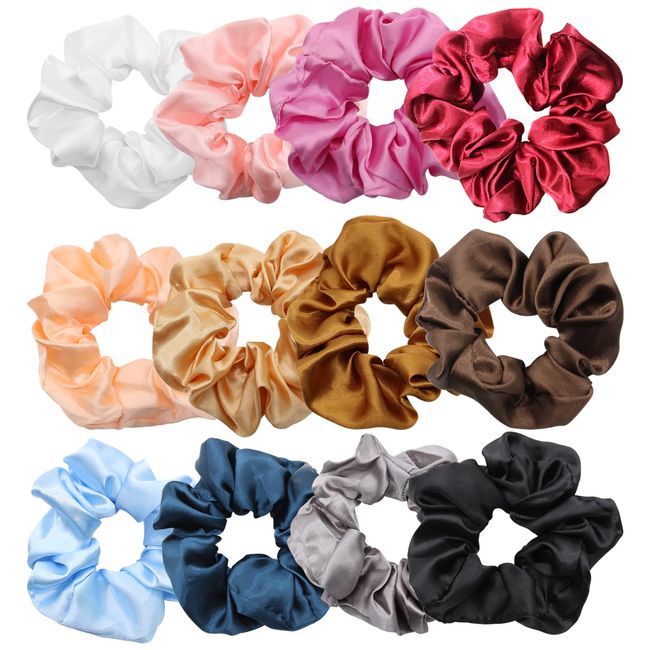 Scrunchies - Rayyl 12Pcs Hair Scrunchies for Women Girls, Silk Scrunchies Hair Ties Soft Ropes Ponytail Holder for Hair Accessories