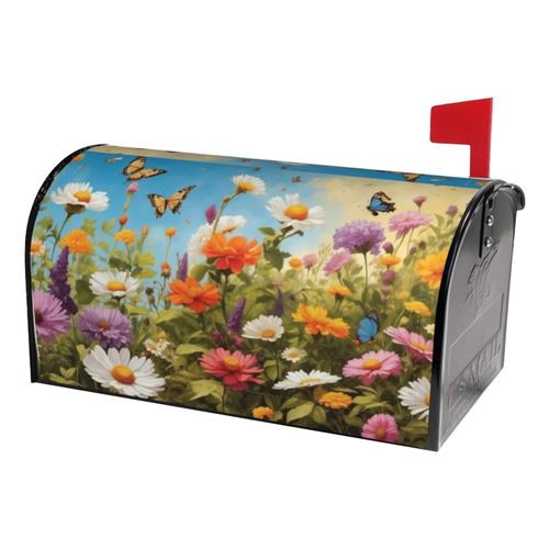 Colorful Daisy Lavender and Butterfly Mailbox Covers Magnetic Standard Size, Spring Summer Floral Magnetic Mailbox Covers 18"x21" for Holiday Outside Yard Decor