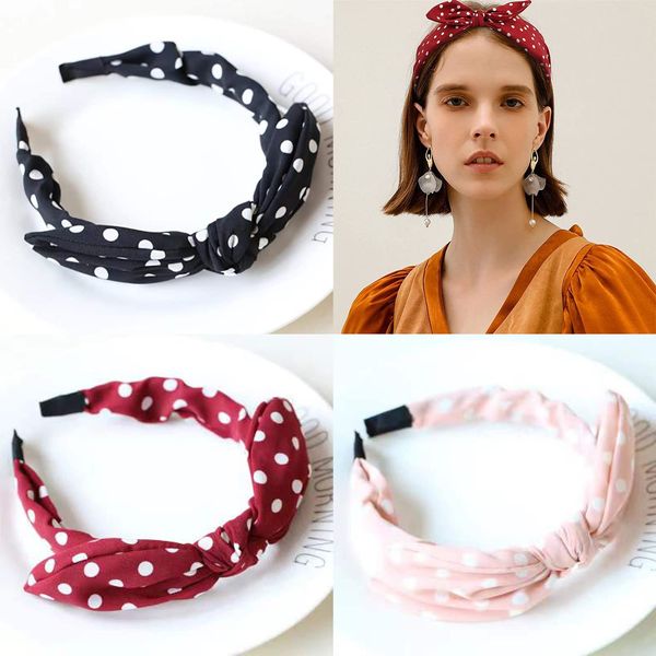 Polka Dot Stirnband für Frauen Fliege Knotted Haarbänder Headwrap Hasenohren Haarreifen Haarschmuck 3 Stück