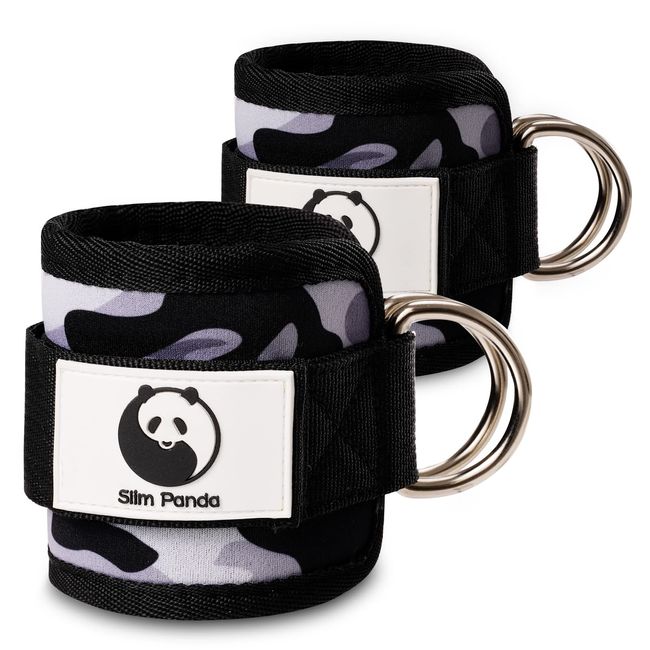 Slim Panda 1 Paar Fitness fußschlaufen kabelzug, Ankle Straps, Verstellbarer fußmanschetten kabelzug mit doppelten D-Ringen und Neoprenstütze (Armeegrün)