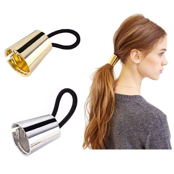 Bamboopack 2 Stück modische Metall-Haarspangen, Punk, elastische Haargummis, Haarseil, Pferdeschwanz-Halter, Haarband, Haar-Accessoires oder Damen Mädchen (Gold + Silber), 4,2 x 3,7 cm