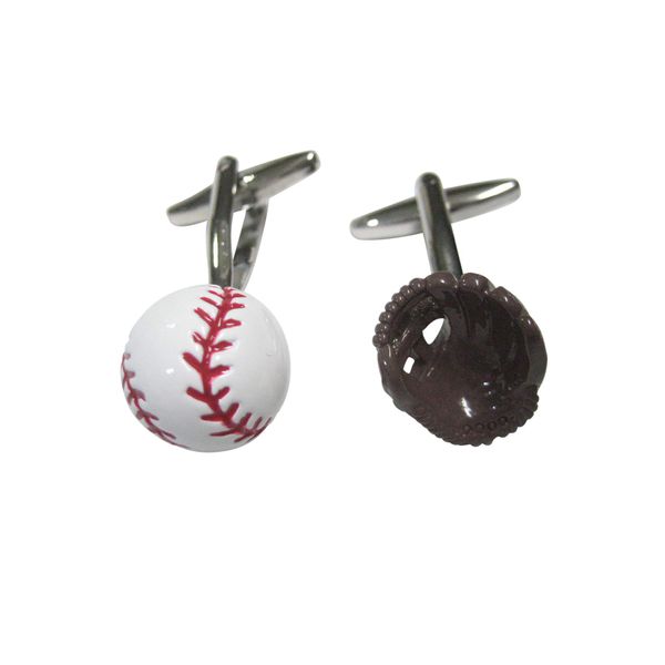 Kiola Designs White Baseball and Brown Toned Baseball Glove Cufflinks