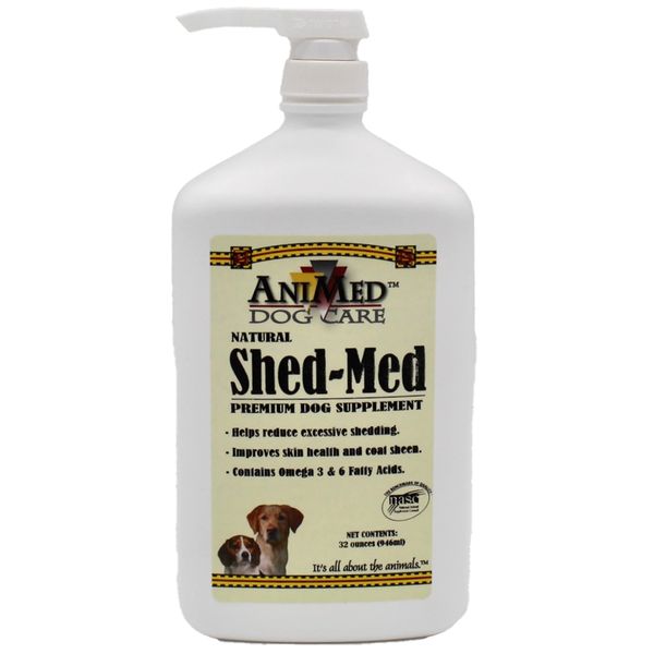 AniMed Shed-Med Premium Dog Supplement - Natural Ingredients for Reduced Shedding and Improved Skin and Coat Health, Skin and Coat Supplement for Dogs 32 oz