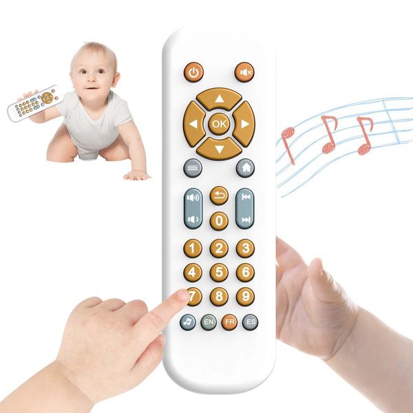 TuiVeSafu Baby TV Remote Control Toy with Music Sound and Light, Toddler Realistic Play TV Remote Toys Early Educational Learning Toy with 3 Language Musical Toy for 6-36 Months(White)