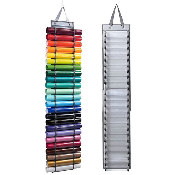 BUDDE Vinyl Roll Holder with 24 Compartment-Vinyl Roll Rack Wall Mount/Hanging Over The Door, Craft Vinyl Storage Organizer Idea,Craft, Gift Wrap Organizer