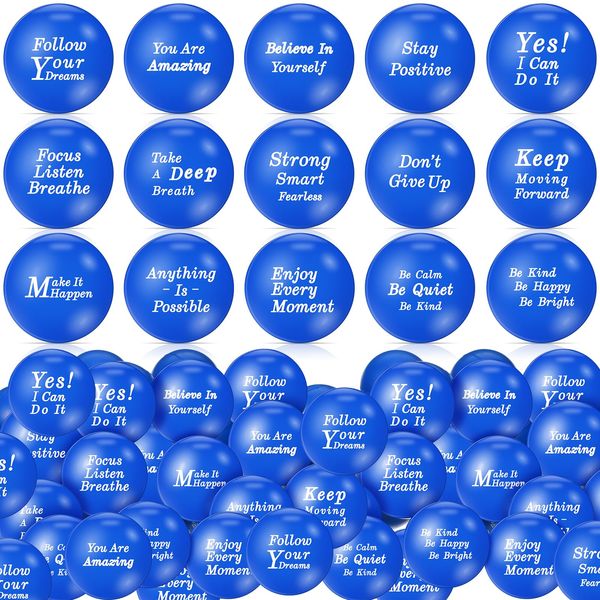 Poen 120 Pcs Motivational Stress Balls Bulk 1.57 Inch Foam Squeeze Sensory Stress Balls Inspirational Stress Relief Toys for Anxiety Fidget Hand Exercise Teens Employees Gift (Blue)