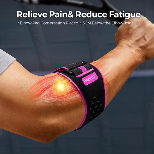 FREETOO Doctor Approved Tennis Elbow Support Strap for Women Men, Comfy Golfers Elbow Support with Compression Pad for Tendonitis, Stylish Tennis Elbow Brace for Sports & Daily Work, Rose Red