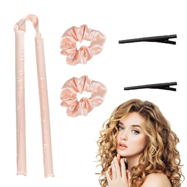 Heatless Curlers Headband, 5PCS Heatless Hair Curling Set, Soft and Comfortable Sleep Silk No Heat Curls Ribbon, Adjustable Wave Curling Iron Kit for DIY Styling of Long Hair