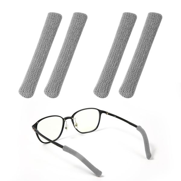 BOXOB 4pcs Eyeglasses Temple Tips Sleeve Retainer, Upgrade Soft Knitting Cotton Fabric Eyeglass Ear Cushion Anti-Slip Temple Pads for Sunglasses Glasses Reading Glasses (Gray)