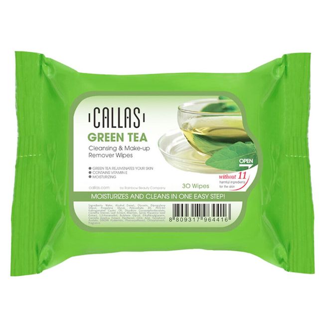 Callas Green Tea Cleansing & Make up Remover Wipes *New* [Free USA Shipping]