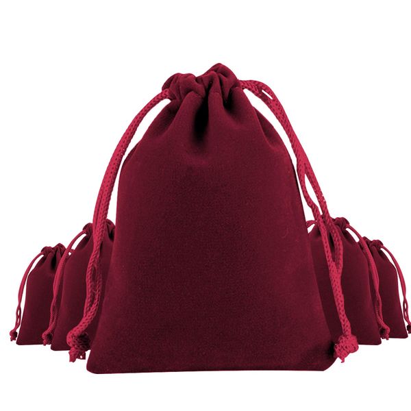 Tomedeks 5PCS Samttasche Schmucktasche Kordelzug Kordelzug,Stoffbeutel Stoffsäckchen Mit Zugband Säckchen Jutesäckchen Säckchen Zum Befüllen Baumwollsäckchen Stoffsäckchen 10 * 8CM (Red wine)