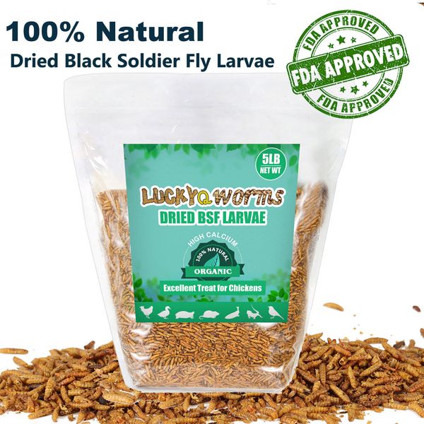 5 Lb Dried Black Soldier Fly Larvae for Chickens Birds Treats Fish, 100% Non-GMO