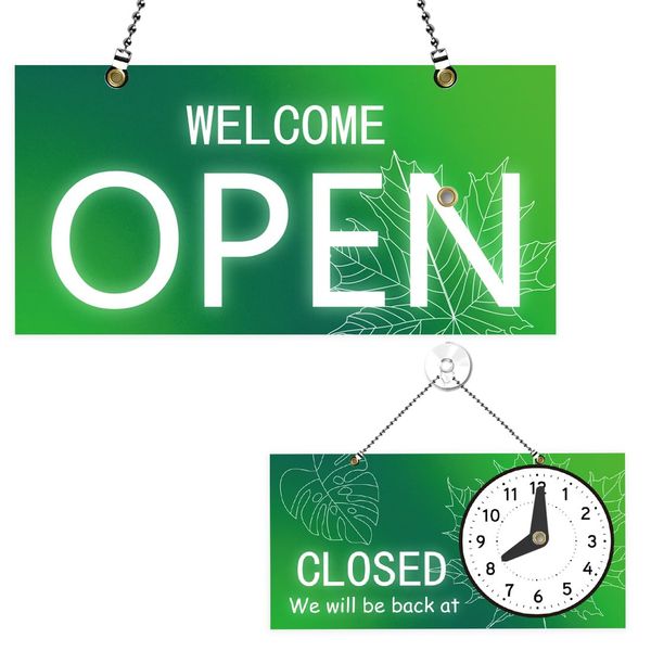 PLIGREAT Open Signs Double Sided Open Closed Sign Welcome Sign Hours of Operation Sign Plaque for Retail Store Bar Bakery Shop Small Business Window Wall Decor Waterproof Hanging Door Sign with Chain