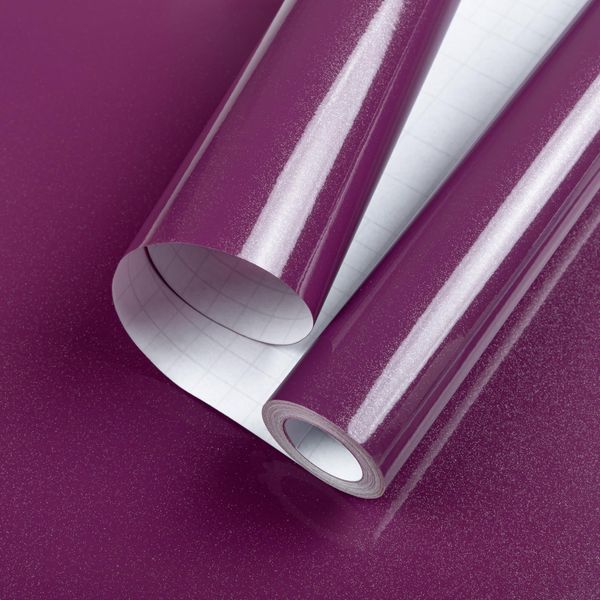 Hode Klebefolie Möbel Lila mit Glitzer 30 cm X 300 cm Möbelfolie Selbstklebend Folie Hochglanz Wasserdicht für Möbel Schrank Wand Tapeten