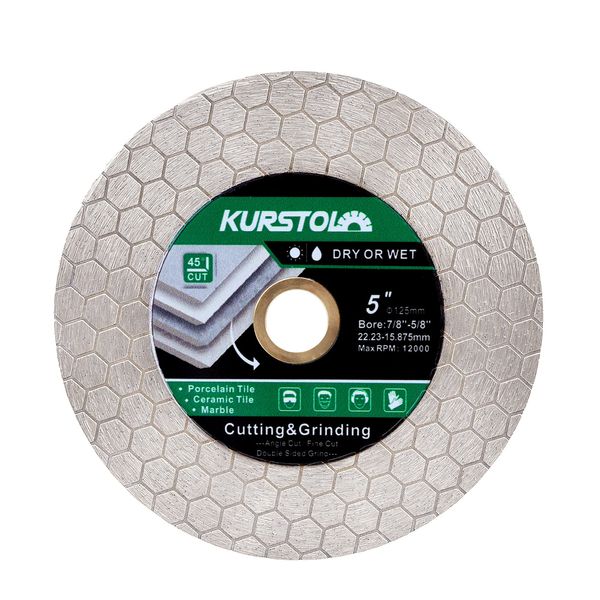 KURSTOL Diamant-Trennscheibe - 125mm Dual-Purpose Diamanttrennscheibe,Angel Grinder Blade Arbor 7/8"-5/8" for Cutting and Grinding Ceramic Tiles,Porcelain,Granite,Marble